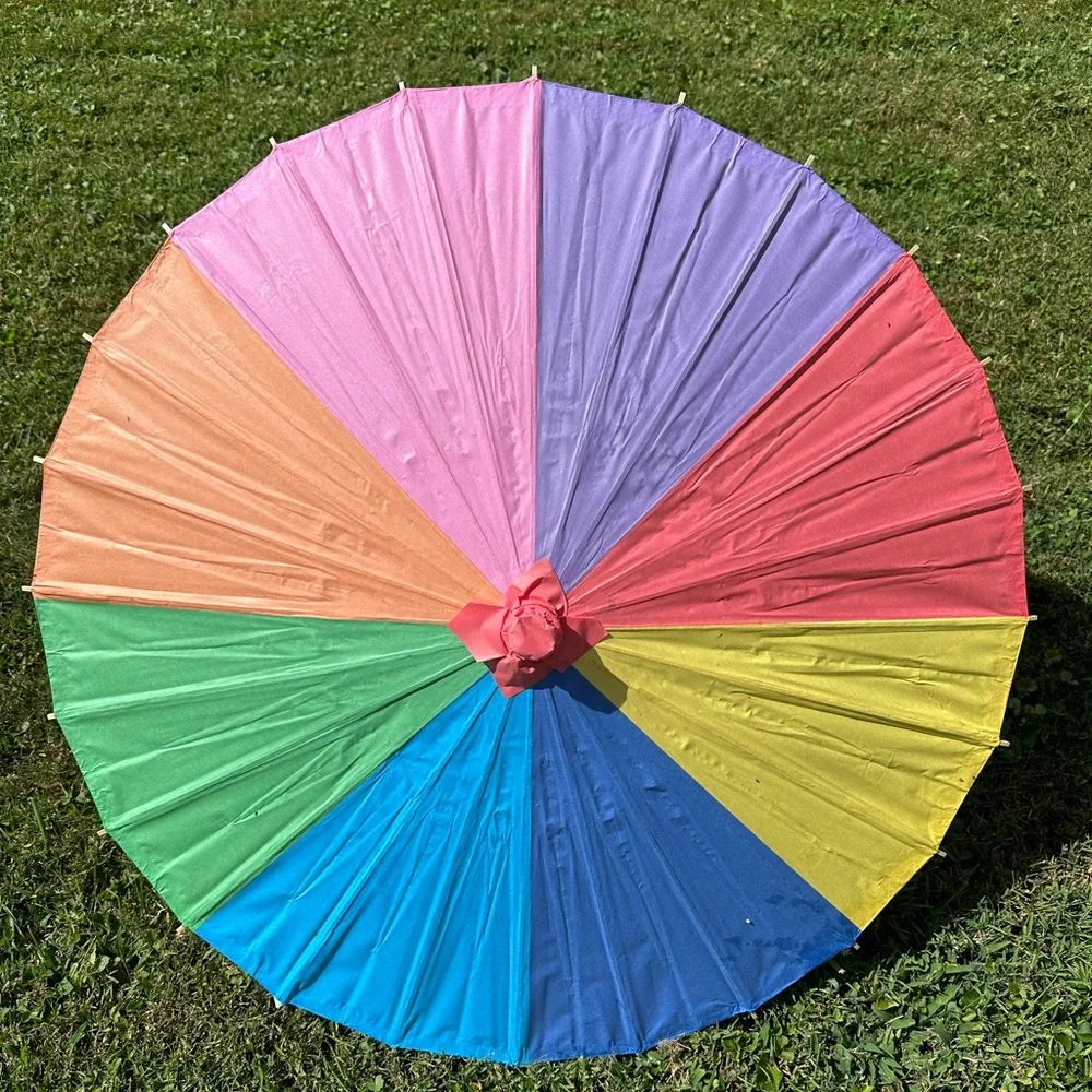 Rainbow Paper Parasol Sun Umbrella for Wedding or Summer Decor